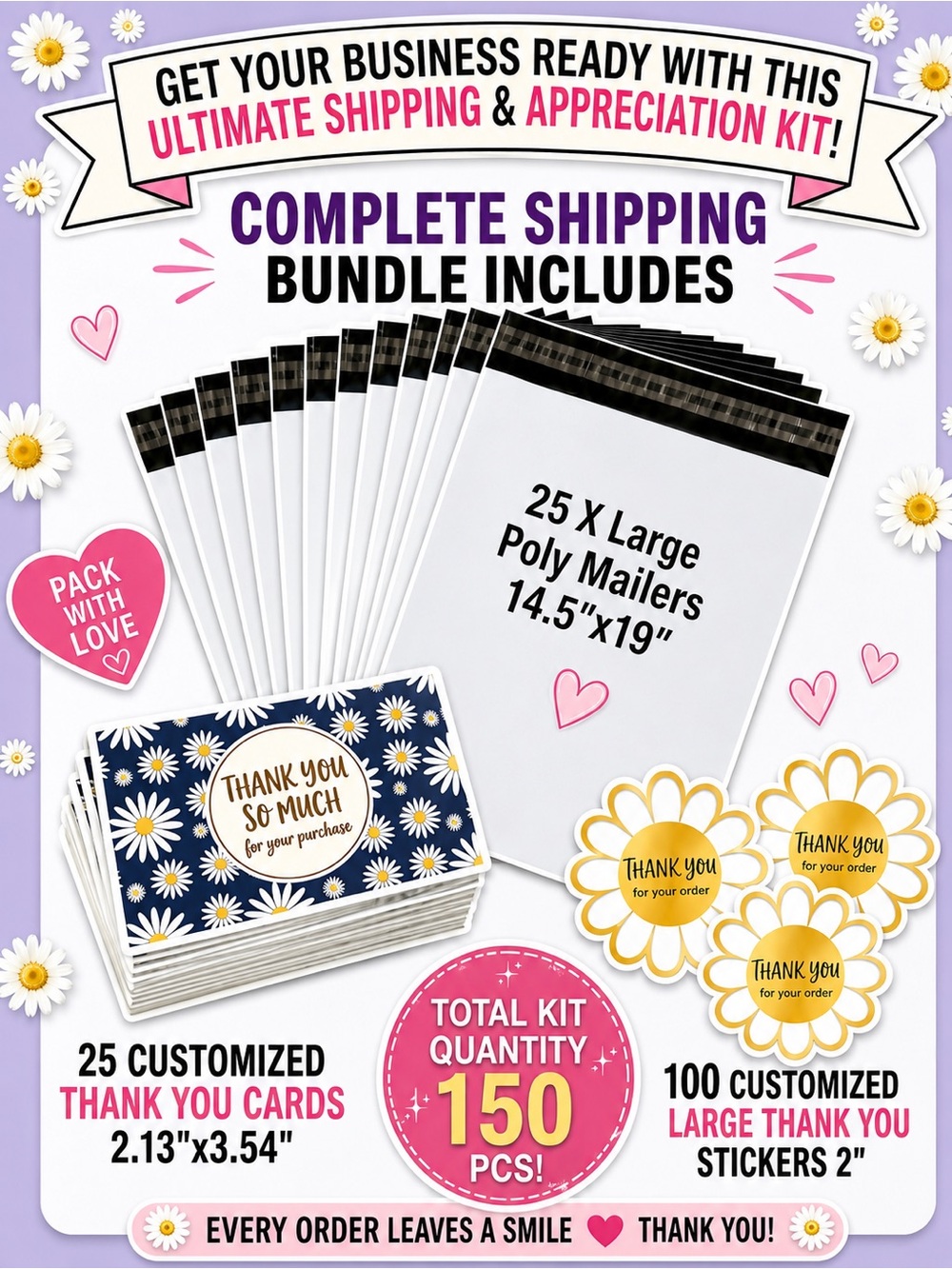 175PC Bundle. 25 XL Poly Mailers, 25 Cellophane Bags, 25 Cards & 100 Stickers - Picture 8 of 8